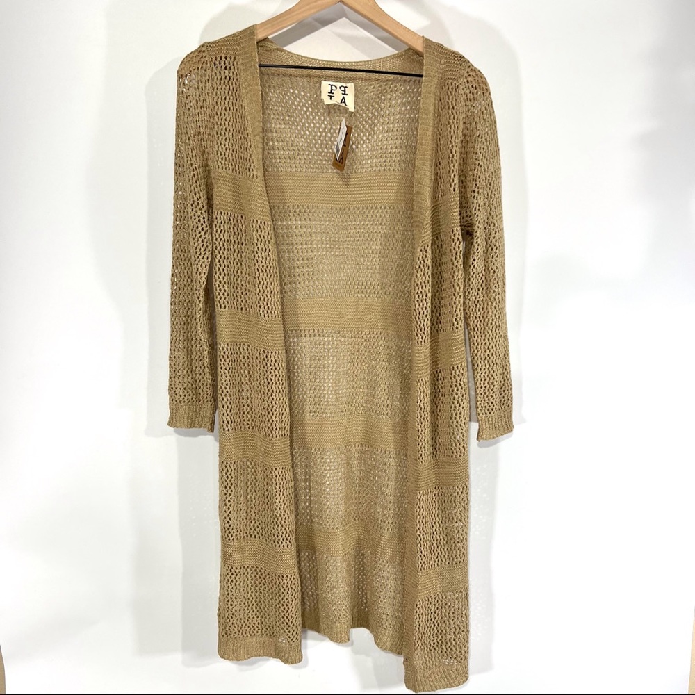 PPLA Tan Daisy Knit Open Front Long Sleeve Cardigan